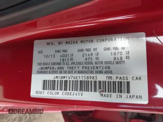 2014 Mazda 3 i Touring with VIN JM1BM1V76E1158983, listed as a IAAI auction lot 41612119 with 160,136 mi miles and . Bid and sale history available at DreamBid. Image 9.