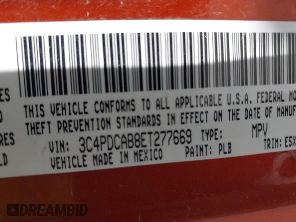 2014 Dodge Journey SE with VIN 3C4PDCAB8ET277669, listed as a IAAI auction lot 41542587 with 158,005 mi miles. Bid and sale history available at carsss.com. Image 9.