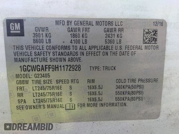 2017 Chevrolet Express Cargo with VIN 1GCWGAFF9H1172928, listed as a IAAI auction lot 42406058 with 190,885 mi miles and . Bid and sale history available at DreamBid. Image 9.