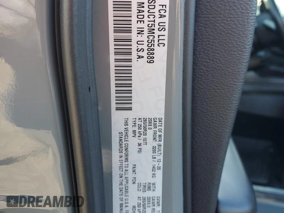 2021 Dodge Durango R/T z VIN 1C4SDJCT5MC558889, wystawiony jako Copart lot #52162305 z przebiegiem 34 543 mil mil oraz Szkoda całkowita • Salvage title. Historia ofert i sprzedaży dostępna na DreamBid. Obrazek 13.