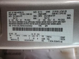 2016 Ford Escape Titanium with VIN 1FMCU9JX8GUA43002, listed as a Copart auction lot 58171115 with 96,350 mi miles and Clean title. Bid and sale history available at DreamBid. Image 12.