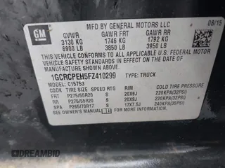 2015 Chevrolet Silverado 1500 LS with VIN 1GCRCPEH5FZ410299, listed as a IAAI auction lot 41106429 with 154,124 mi miles and . Bid and sale history available at DreamBid. Image 9.