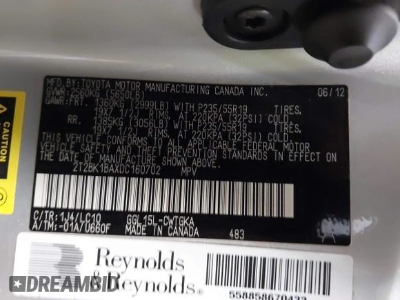 2013 Lexus RX 350 with VIN 2T2BK1BAXDC160702, listed as a IAAI auction lot 42417784 with 146,513 mi miles and . Bid and sale history available at DreamBid. Image 9.