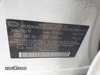 2019 Hyundai Elantra SE with VIN 5NPD74LF3KH497121, listed as a IAAI auction lot 42116946 with 80,657 mi miles and . Bid and sale history available at DreamBid. Image 9.