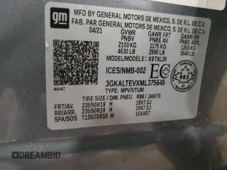 2021 GMC Terrain SLE z VIN 3GKALTEVXML375649, wystawiony jako Copart lot #53078055 z przebiegiem 46 688 mil mil oraz Szkoda całkowita • Salvage title. Historia ofert i sprzedaży dostępna na DreamBid. Obrazek 14.