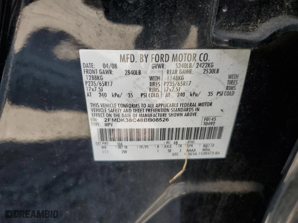 2008 Ford Edge SEL with VIN 2FMDK38C48BB08526, listed as a Copart auction lot 50566345 with 191,751 mi miles and Salvage Title. Bid and sale history available at carsss.com. Image 13.