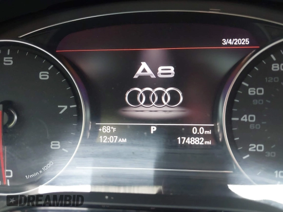 2015 Audi A8 L 4.0T with VIN WAU32AFD4FN033471, listed as a IAAI auction lot 42120112 with 174,882 mi miles. Bid and sale history available at carsss.com. Image 7.