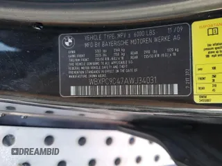 2010 BMW X3 xDrive30i with VIN WBXPC9C47AWJ34031, listed as a Copart auction lot 72241164 with 192,435 mi miles and Salvage Title. Bid and sale history available at carsss.com. Image 12.