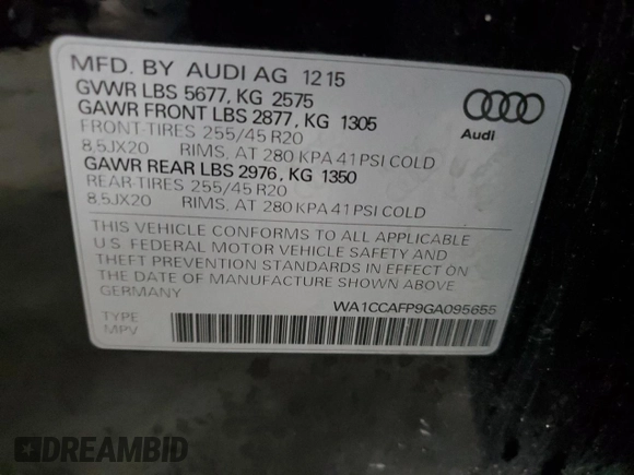 2016 Audi SQ5 Premium Plus z VIN WA1CCAFP9GA095655, wystawiony jako Copart lot #54720995 z przebiegiem 164 236 mil mil oraz Szkoda całkowita • Salvage title. Historia ofert i sprzedaży dostępna na DreamBid. Obrazek 13.