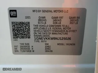 2022 Chevrolet Traverse Premier with VIN 1GNEVKKW9NJ125026, listed as a Copart auction lot 46360055 with 50,505 mi miles and Salvage Title. Bid and sale history available at carsss.com. Image 13.