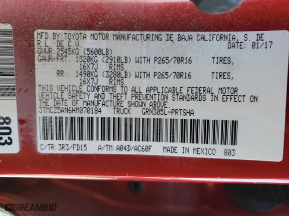 2017 Toyota Tacoma SR5 with VIN 3TMCZ5AN6HM070184, listed as a Copart auction lot 46670515 with 0 mi miles and Salvage Title. Bid and sale history available at carsss.com. Image 14.