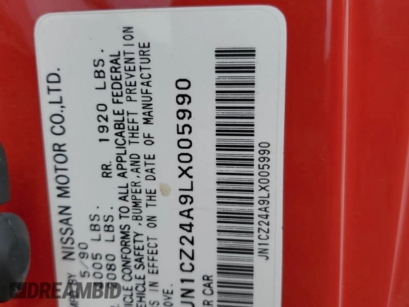 1990 Nissan 300ZX z VIN JN1CZ24A9LX005990, wystawiony jako Copart lot #71366474 z przebiegiem 97 996 mil mil oraz Szkody całkowita. Historia ofert i sprzedaży dostępna na DreamBid. Obrazek 12.