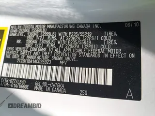 2010 Lexus RX 350 with VIN 2T2ZK1BA1AC035923, listed as a IAAI auction lot 42377519 with 235,294 mi miles and . Bid and sale history available at DreamBid. Image 9.