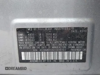 2013 Subaru Legacy Limited with VIN 4S3BMBK6XD3030153, listed as a IAAI auction lot 42280145 with 76,249 mi miles and . Bid and sale history available at DreamBid. Image 9.