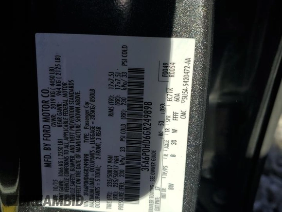 2016 Ford Fusion SE with VIN 3FA6P0HD6GR249898, listed as a Copart auction lot 47665435 with 155,702 mi miles and Clean title. Bid and sale history available at DreamBid. Image 12.