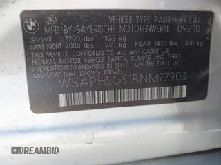 2011 BMW 3 Series 328i with VIN WBAPH5G51BNM77903, listed as a IAAI auction lot 42001088 with 126,012 mi miles and . Bid and sale history available at DreamBid. Image 9.