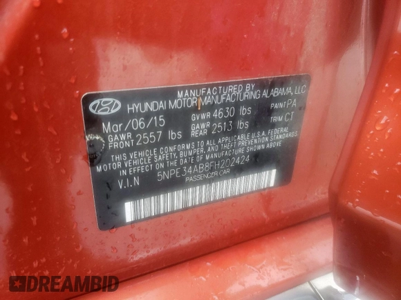 2015 Hyundai Sonata Sport z VIN 5NPE34AB8FH202424, wystawiony jako Copart lot #54832895 z przebiegiem 99 472 mil mil oraz Szkoda całkowita • Salvage title. Historia ofert i sprzedaży dostępna na DreamBid. Obrazek 13.