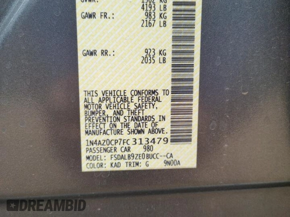 2015 Nissan LEAF SV with VIN 1N4AZ0CP7FC313479, listed as a Copart auction lot 51881993 with 64,661 mi miles. Bid and sale history available at carsss.com. Image 12.
