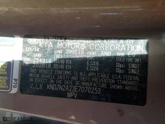 2014 Kia Soul with VIN KNDJN2A23E7070253, listed as a Copart auction lot 46457255 with 124,924 mi miles and Salvage Title. Bid and sale history available at carsss.com. Image 15.