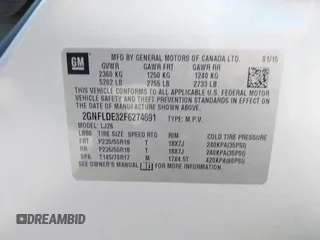 2015 Chevrolet Equinox LTZ with VIN 2GNFLDE32F6274691, listed as a IAAI auction lot 41693023 with 43,110 mi miles. Bid and sale history available at carsss.com. Image 9.