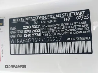 2024 Mercedes-Benz C 300 with VIN W1KAF4GB5RR155207, listed as a IAAI auction lot 41169439 with Not Provided miles and . Bid and sale history available at DreamBid. Image 9.