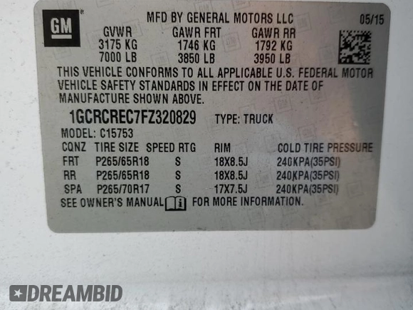 2015 Chevrolet Silverado 1500 LT with VIN 1GCRCREC7FZ320829, listed as a Copart auction lot 48820215 with 199,466 mi miles and Salvage Title. Bid and sale history available at carsss.com. Image 14.