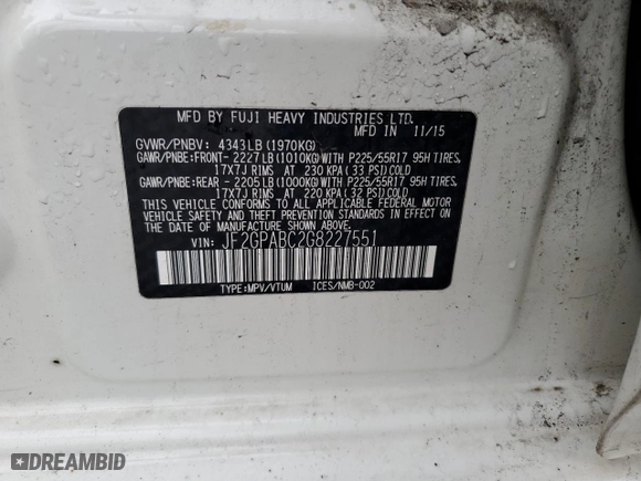 2016 Subaru Crosstrek Premium with VIN JF2GPABC2G8227551, listed as a Copart auction lot 50760655 with 103,095 mi miles and Salvage Title. Bid and sale history available at carsss.com. Image 13.
