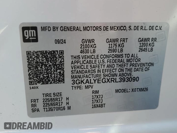 2024 GMC Terrain AT4 with VIN 3GKALYEGXRL393090, listed as a Copart auction lot 48188205 with 6,249 mi miles and Salvage Title. Bid and sale history available at DreamBid. Image 13.