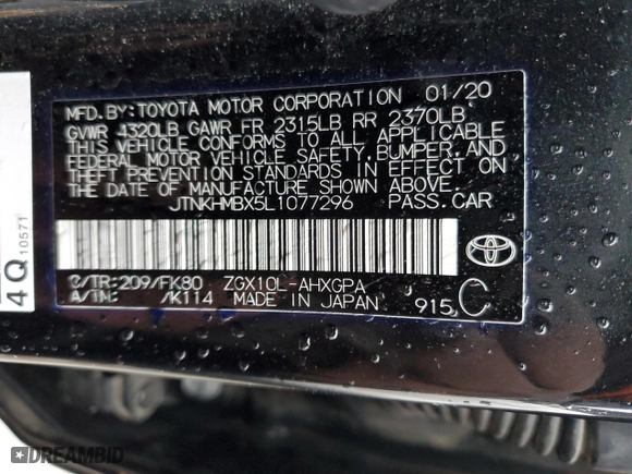 2020 Toyota C-HR LE with VIN JTNKHMBX5L1077296, listed as a Copart auction lot 42413565 with 72,062 mi miles and Salvage Title. Bid and sale history available at carsss.com. Image 13.