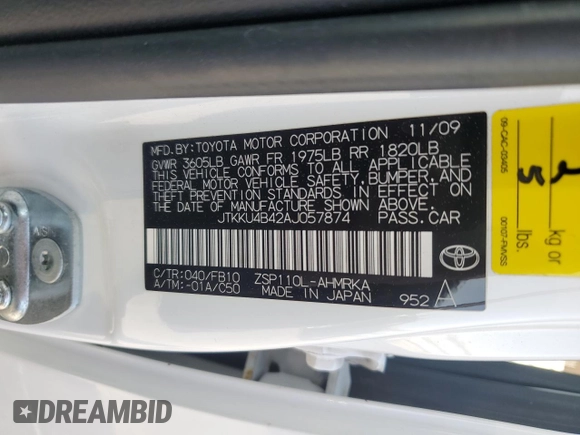 2010 Scion xD with VIN JTKKU4B42AJ057874, listed as a Copart auction lot 50487435 with 169,141 mi miles and Salvage Title. Bid and sale history available at carsss.com. Image 16.