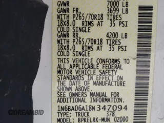 2008 Nissan Titan XE с VIN 1N6BA06A18N347094, выставлен на аукционе Copart как лот 62235655 с пробегом 193 599 миль миль и Списание • Salvage title. История ставок и продаж доступна на DreamBid. Изображение 12.