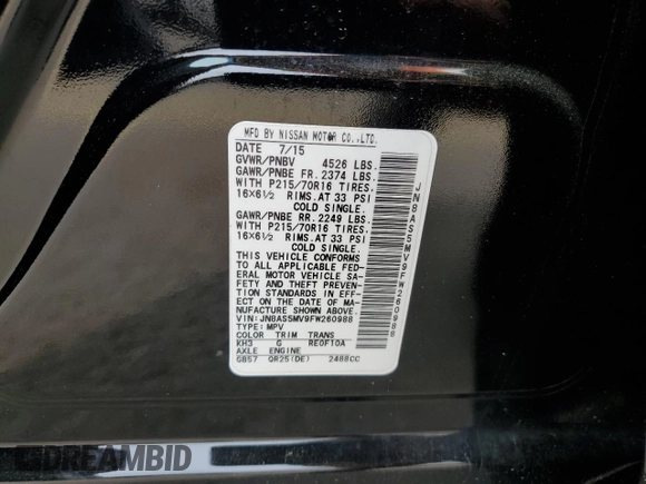 2015 Nissan Rogue S z VIN JN8AS5MV9FW260988, wystawiony jako Copart lot #82910494 z przebiegiem 104 086 mil mil oraz Szkody całkowita. Historia ofert i sprzedaży dostępna na DreamBid. Obrazek 12.