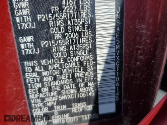 2012 Nissan Juke SL with VIN JN8AF5MVXCT106145, listed as a Copart auction lot 52358745 with 154,331 mi miles and Salvage Title. Bid and sale history available at DreamBid. Image 14.