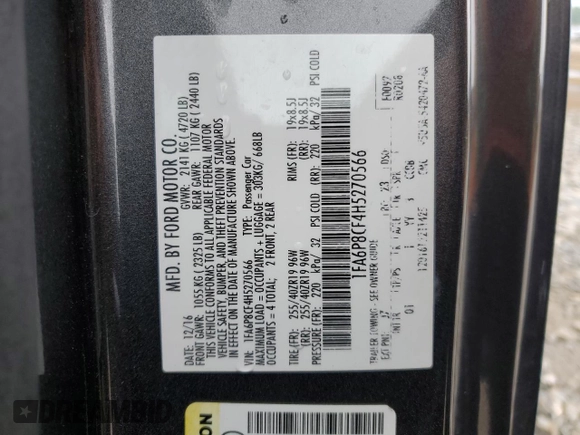 2017 Ford Mustang GT with VIN 1FA6P8CF4H5270566, listed as a Copart auction lot 58451715 with 78,635 mi miles and Salvage title. Bid and sale history available at DreamBid. Image 12.