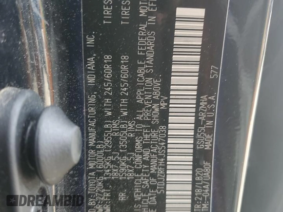 2018 Toyota Highlander SE with VIN 5TDJZRFH4JS547038, listed as a Copart auction lot 59465975 with 93,456 mi miles and Salvage title. Bid and sale history available at DreamBid. Image 13.