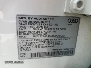 2019 Audi Q7 Premium Plus with VIN WA1LHAF75KD021660, listed as a Copart auction lot 57448675 with 70,411 mi miles and Salvage title. Bid and sale history available at DreamBid. Image 13.