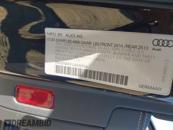 2020 Audi A4 Premium Plus z VIN WAUENAF41LA042504, wystawiony jako IAAI lot #41709907 z przebiegiem 56 781 mil mil oraz . Historia ofert i sprzedaży dostępna na DreamBid. Obrazek 9.