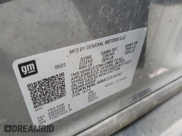 2021 GMC Acadia SLE with VIN 1GKKNRL46MZ214042, listed as a Copart auction lot 78936524 with 47,542 mi miles and Salvage Title. Bid and sale history available at carsss.com. Image 14.