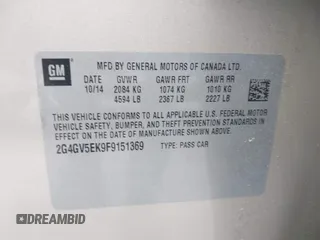 2015 Buick Regal with VIN 2G4GV5EK9F9151369, listed as a IAAI auction lot 42192275 with 88,587 mi miles and . Bid and sale history available at DreamBid. Image 9.