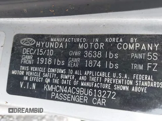 2011 Hyundai Accent GLS z VIN KMHCN4AC9BU613272, wystawiony jako IAAI lot #42320248 z przebiegiem 199 541 mil mil oraz . Historia ofert i sprzedaży dostępna na DreamBid. Obrazek 9.