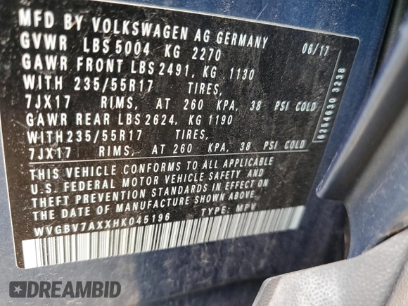 2017 Volkswagen Tiguan S z VIN WVGBV7AXXHK045196, wystawiony jako Copart lot #49369505 z przebiegiem 114 367 mil mil oraz Szkoda całkowita • Salvage title. Historia ofert i sprzedaży dostępna na DreamBid. Obrazek 13.