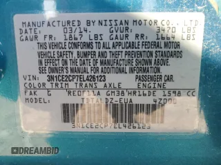 2014 Nissan Note SV с VIN 3N1CE2CP7EL426123, выставлен на аукционе Copart как лот 55440145 с пробегом 86 912 миль миль и Списание • Salvage title. История ставок и продаж доступна на DreamBid. Изображение 12.