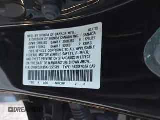 2019 Honda Civic Sedan Sport with VIN 2HGFC2F85KH550529, listed as a IAAI auction lot 41293816 with 44,584 mi miles. Bid and sale history available at carsss.com. Image 9.