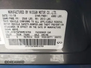 2019 Infiniti Q50 3.0t LUXE with VIN JN1EV7AP9KM516769, listed as a IAAI auction lot 41836255 with 40,017 mi miles. Bid and sale history available at carsss.com. Image 9.
