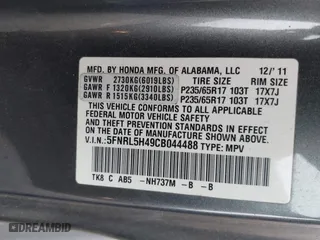 2012 Honda Odyssey EX with VIN 5FNRL5H49CB044488, listed as a IAAI auction lot 41968571 with 128,005 mi miles. Bid and sale history available at carsss.com. Image 9.