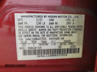 2006 Nissan Altima S with VIN 1N4AL11D86N357026, listed as a Copart auction lot 55535635 with 169,426 mi miles and Salvage title. Bid and sale history available at DreamBid. Image 13.