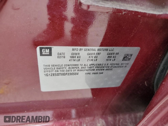 2016 Chevrolet Malibu LT with VIN 1G1ZE5ST6GF236584, listed as a Copart auction lot 50271195 with 147,152 mi miles and Salvage Title. Bid and sale history available at DreamBid. Image 12.