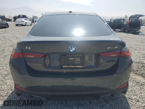 2023 BMW i4 eDrive40 with VIN WBY73AW01PFP79918, listed as a Copart auction lot 57541264 with 17,168 mi miles and Salvage Title. Bid and sale history available at carsss.com. Image 6.