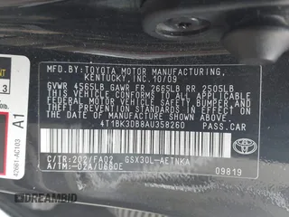2010 Toyota Avalon XL with VIN 4T1BK3DB8AU358260, listed as a IAAI auction lot 41942640 with 230,584 mi miles and . Bid and sale history available at carsss.com. Image 9.