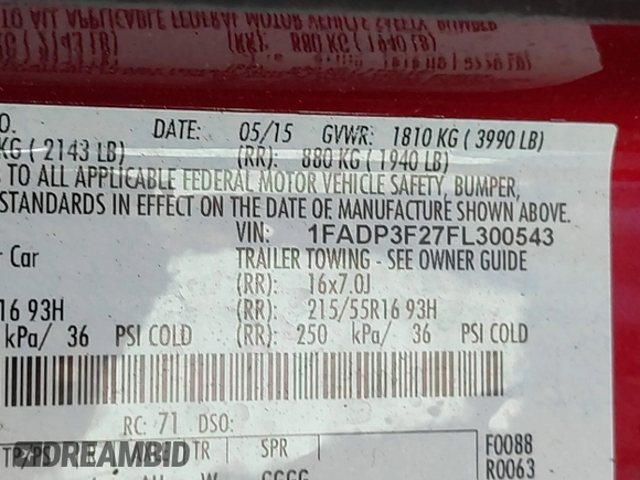 2015 Ford Focus SE с VIN 1FADP3F27FL300543, выставлен на аукционе IAAI как лот 42228251 с пробегом 141 233 миль миль и . История ставок и продаж доступна на DreamBid. Изображение 9.